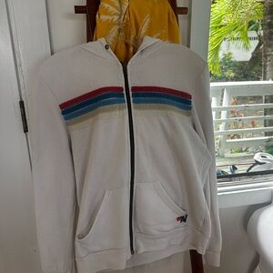 Aviator Nation White Hooded Sweatshirt with Stripes